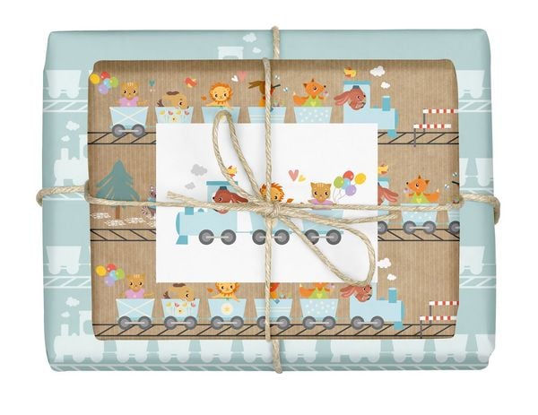 Geschenkpapier-Set für Kinder: Eisenbahn