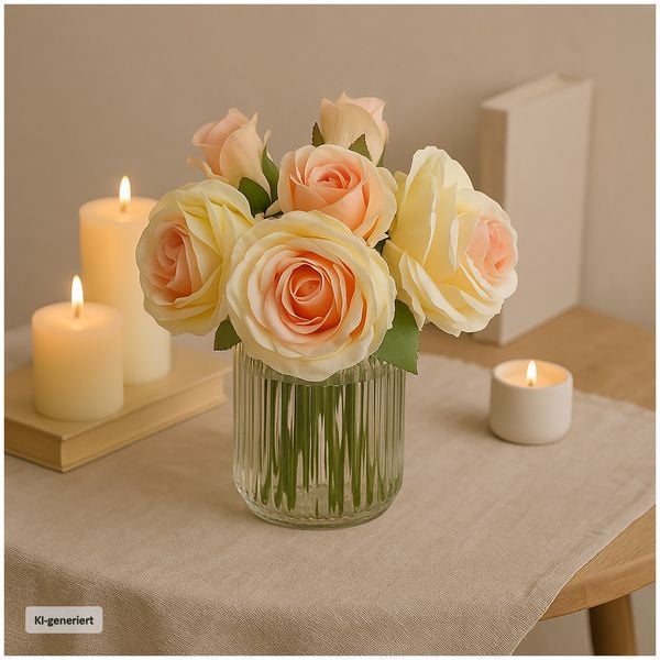 HTI-Living Rosenstrauß Kunstblumen in Glasvase 31 cm naturgetreue Dekoration