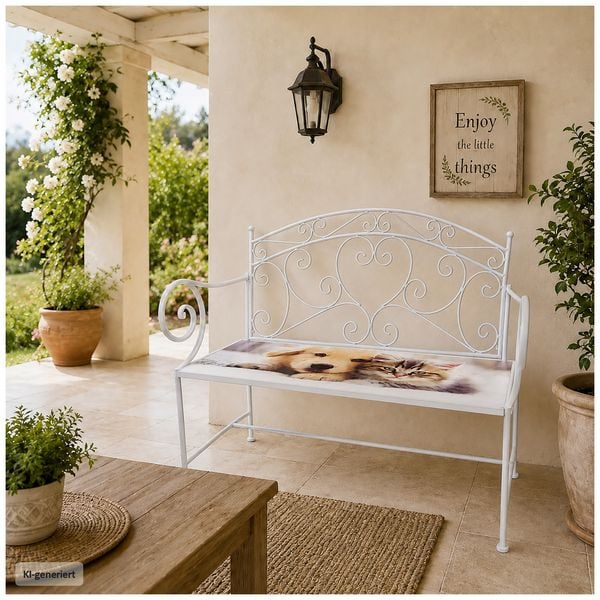 HTI-Living Gartenbank mit Hund und Katze Motiv in Weiß Gartenbank mit Hund und Katze Motiv in Weiß