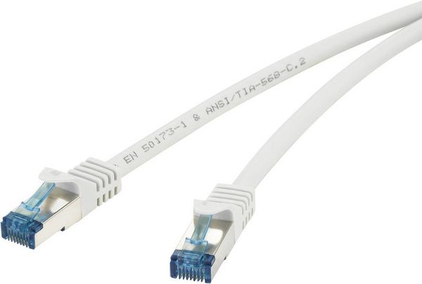 Renkforce RF-4145280 RJ45 Netzwerkkabel, Patchkabel CAT 6a S/FTP 0.50 m Grau mit Rastnasenschutz, Flammwidrig 1 St.