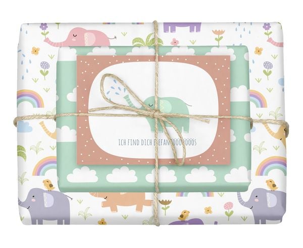 Geschenkpapier-Set für Kinder: Elefanten
