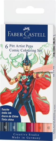 Faber-Castell Tuschestifte Pitt Artist Pens Comic Colouring, 6er Etui