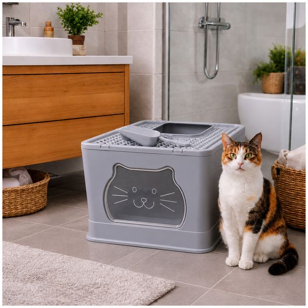 HTI-Living Katzentoilette geschlossen grau mit Schaufel Katzentoilette geschlossen grau mit Schaufel