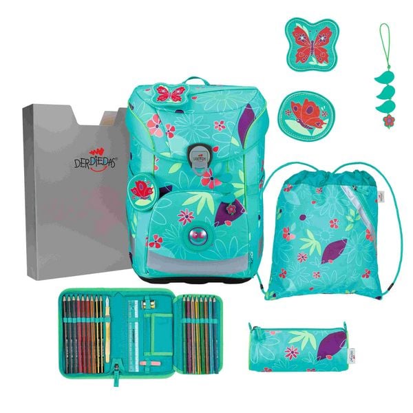 DerDieDas Schulranzen Set ErgoFlex Easy, Schulranzen Set, 5tlg, Butterfly Garden