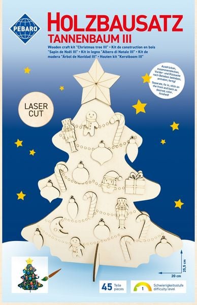 PEBARO 845/2L - Holzbausatz Tannenbaum III Lasercut, 45 Teile, Holzkonstruktion zum Zusammenstecken