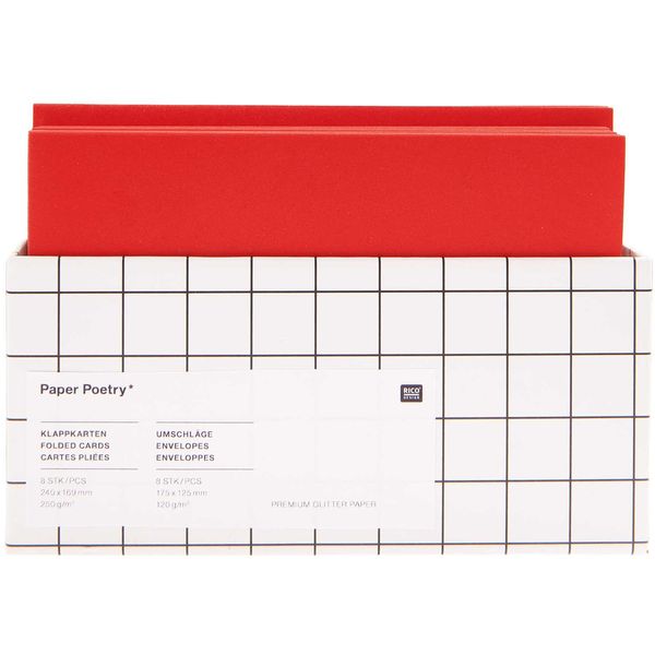 Karten- und Umschlagset Glitter, Rot 8 Karten 2