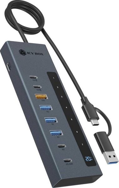 ICY BOX 61158 USB-Hub 7+1 Port USB-C® (USB 3.2 Gen 2), USB-C® (USB 3.2 Gen 1), USB-C® PD, USB-A (USB 3.2 Gen 2), USB-A (USB 3.2