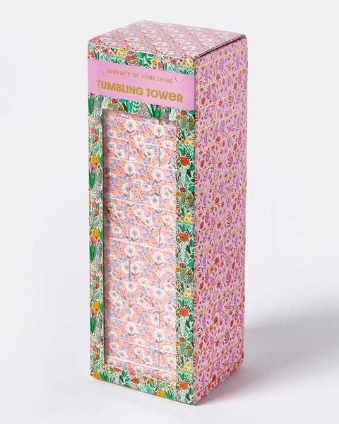 Floral Tumbling Tower Game - Stylish Wooden Stacking Game for Family & Party Fun