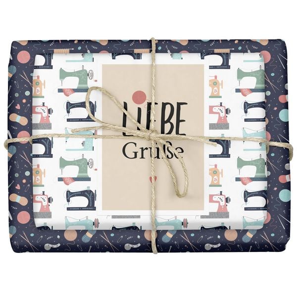Geschenkpapier-Set: Nähmaschinen, Stoff, Wolle, Stricken