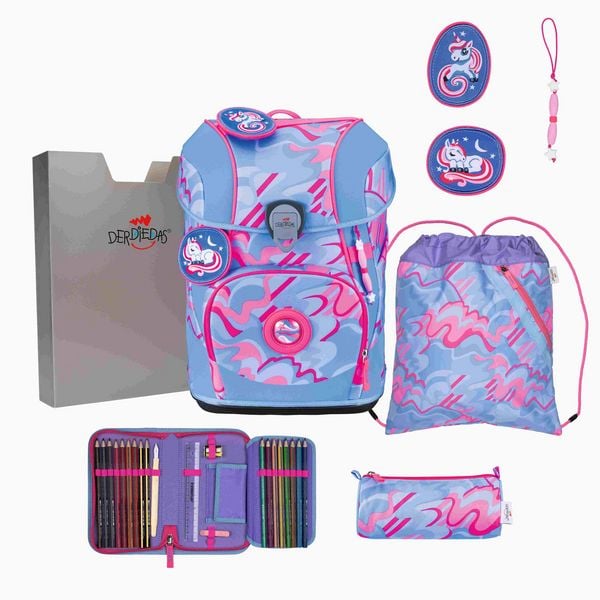 DerDieDas Schulranzen Set ErgoFlex Tiny Superflash, Schulranzen Set, 5tlg, Magic Unicorn