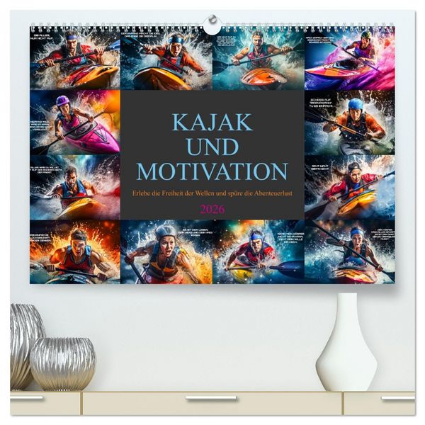 Kajak und Motivation (hochwertiger Premium Wandkalender 2026 DIN A2 quer), Kunstdruck in Hochglanz