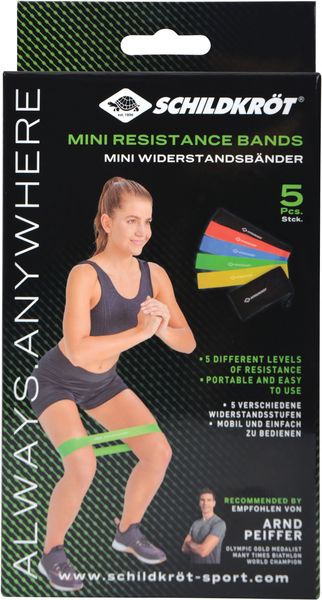 Schildkröt 960126 - Fitness, Mini Resistance Bands, 5er Set, Widerstandband Set, 5 verschiedene Stärken, Fitnessband, Gymnastikbänder