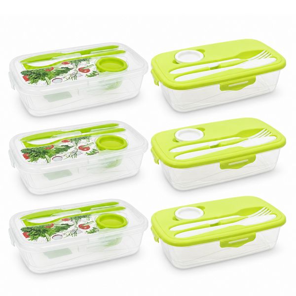 neuetischkultur 6er Set Frischhaltedosen mit Besteck und Dressingdose Meal Prep Boxen