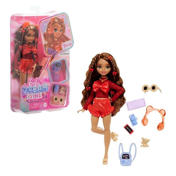 Barbie Dream Besties Teresa Modepuppe mit Zubehör zum Thema Videospiele, 10-teilig