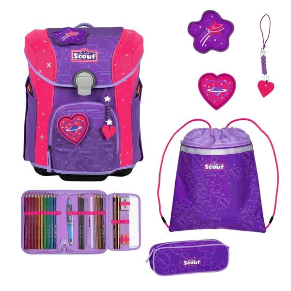 Scout Schulranzen Set Micro Superflash Extreme, Schulranzen Set, 4tlg, Heartbeat