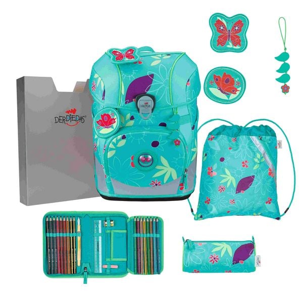 DerDieDas Schulranzen Set ErgoFlex Tiny, Schulranzen Set, 5tlg, Butterfly Garden