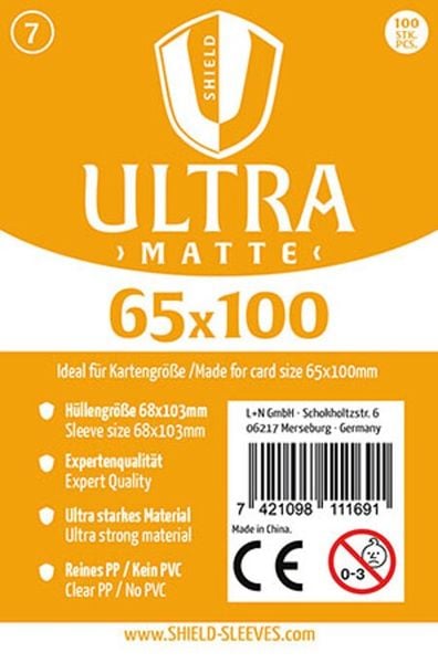 Shield Sleeves 1027378 - Shield Ultra Matte 7, 100 Super Sleeves für Kartengröße 65 x 100 mm, Spielkarten-Schutzhüllen