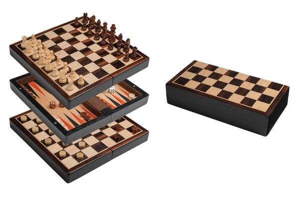 Schach Backgammon Dame Set, Reise, Feld 22 mm, magnetisch