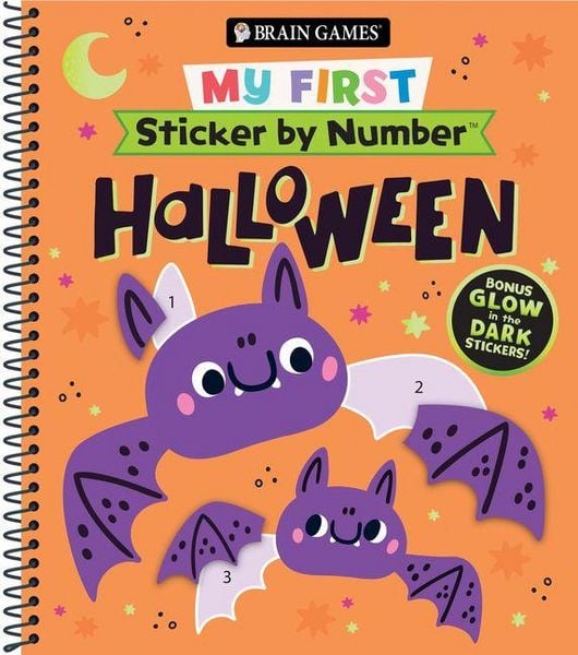 Brain Games - My First Sticker by Number: Halloween - Ages 3+ Jokes & Glow in the Dark Bonus Sticker Sheet