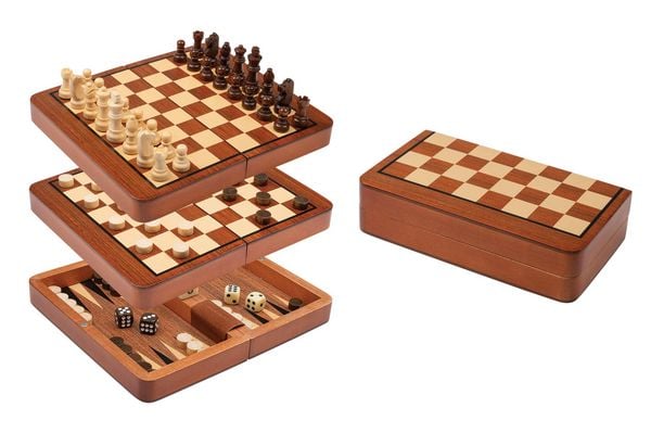 Schach Backgammon Dame Set, Reise, Feld 18 mm, magnetisch