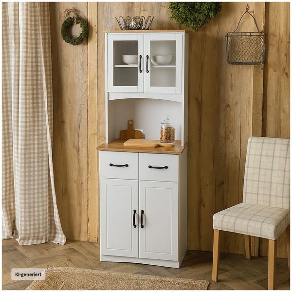 HTI-Living HTI-Living Eleganter Küchenschrank mit Glasvitrine Landhausstil Weiß
