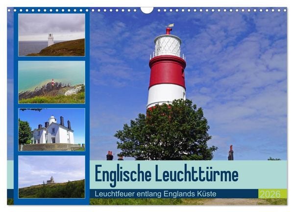 Englische Leuchttürme - Leuchtfeuer entlang Englands Küste (Wandkalender 2026 DIN A3 quer), CALVENDO Monatskalender