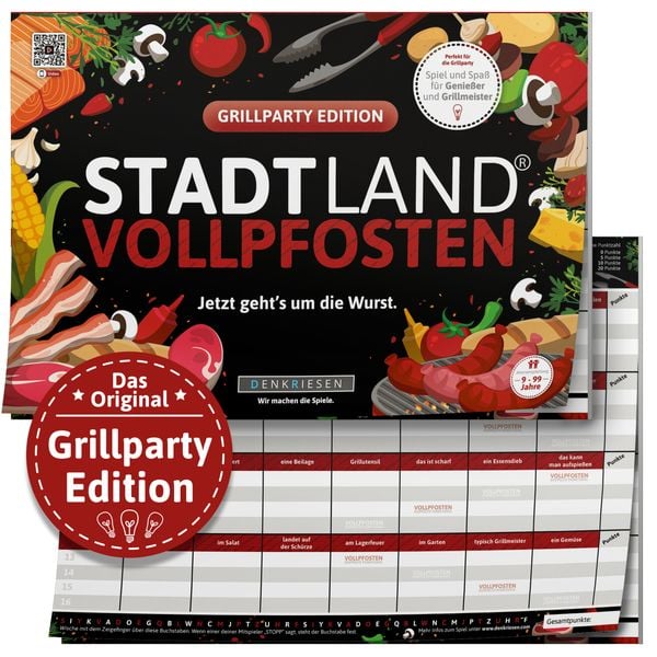 DENKRIESEN - Stadt Land Vollpfosten® - GRILLPARTY EDITION - Jetzt geht’s um die Wurst. - A4