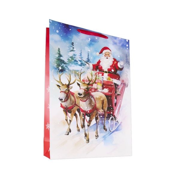 Idena Geschenktasche Weihnachten Santa auf Schlitten mehrfarbig 50x18x72cm