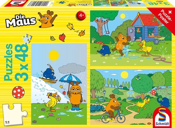Die Maus: Viel Spaß mit der Maus. 3 x 48 Teile Puzzle
