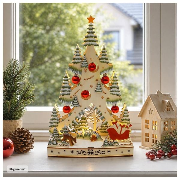 HTI-Living LED Schwibbogen Weihnachtsbaum mit Kugeln und Schlitten