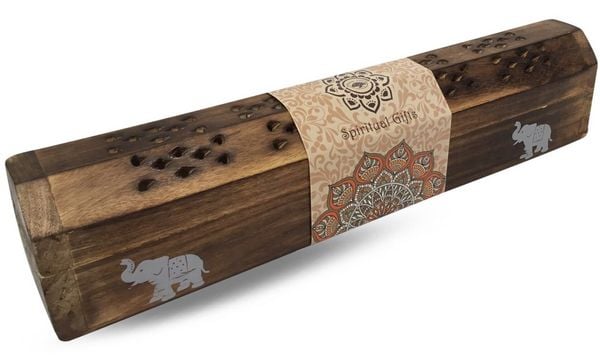 India Truhe 'Elefant' Holz 30x6cm, Räucherstäbchenhalter