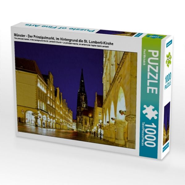 CALVENDO Puzzle Münster - Der Prinzipalmarkt, im Hintergrund die St. Lamberti-Kirche 1000 Teile Puzzle quer 1000 Teile Lege-Größe 64 × 48 cm Foto-Puzzle für glückliche Stunden
