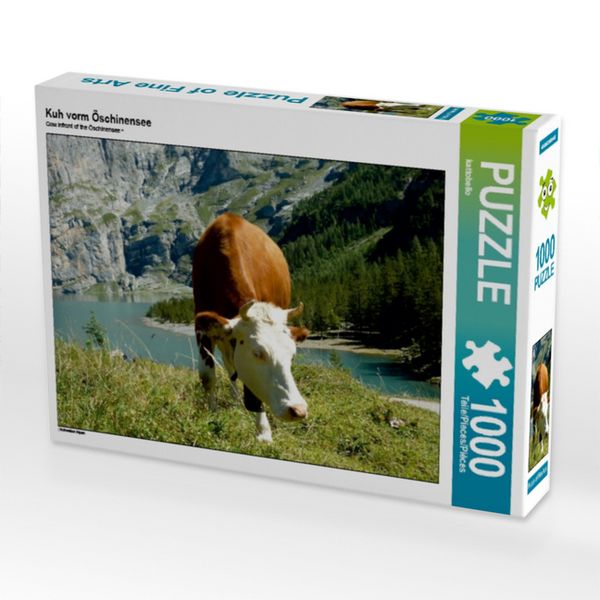 CALVENDO Puzzle Kuh vorm Öschinensee 1000 Teile Lege-Größe 64x48cm Foto-Puzzle für glückliche Stunden