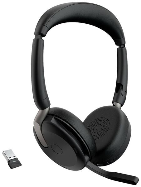 Jabra Evolve2 65 Flex Link380a MS + Ladepad On Ear Headset Bluetooth® Stereo Schwarz Noise Cancelling Headset