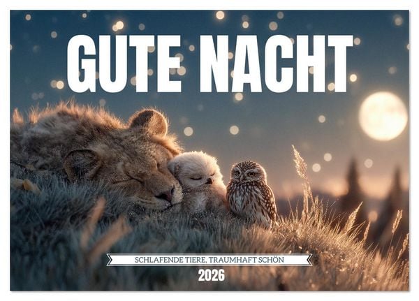 GUTE NACHT - Schlafende Tiere, traumhaft schön (Tischkalender 2026 DIN A5 quer), CALVENDO Monatskalender