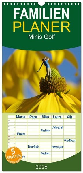 Familienplaner 2026 - Minis Golf mit 5 Spalten (Wandkalender, 21 x 45 cm) CALVENDO