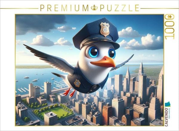 CALVENDO Puzzle Über den Dächern der Gerechtigkeit: Die Möwenpolizei wacht über die Stadt 1000 Teile Lege-Größe 64x48cm Foto-Puzzle für glückliche S