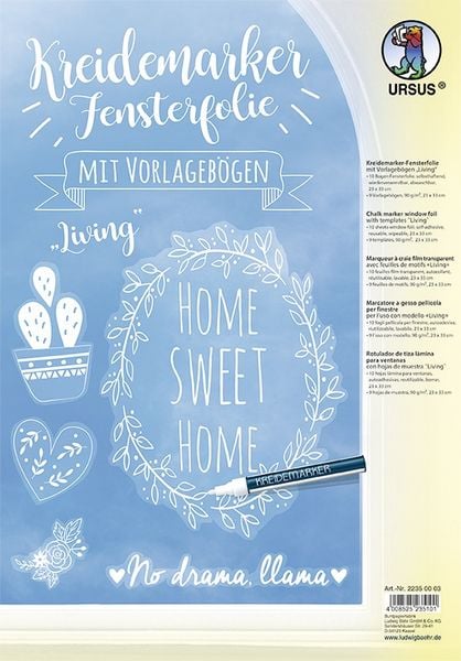 URSUS Kreidemarker-Fensterfolie mit Vorlagebögen 'Living'