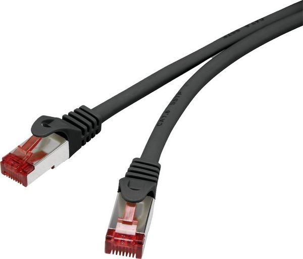 Renkforce RF-4737382 RJ45 Patchkabel CAT 6 S/FTP 10.00 m Schwarz mit Rastnasenschutz, vergoldete Steckkontakte, Flammwidrig 1 St.