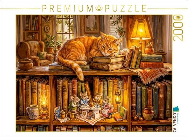 CALVENDO Puzzle Schlafende Katze und Mäuse beim Abendkränzchen als Puzzle und Leinwand 2000 Teile Lege-Größe 90 × 67 cm Foto-Puzzle für glückliche Stunden