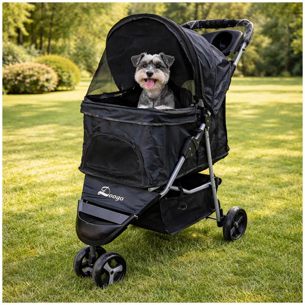 HTI-Living Hundebuggy faltbar schwarz mit Becherhalter und Ablagefach