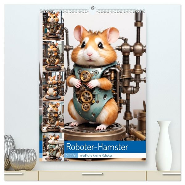 Roboter-Hamster - niedliche kleine Roboter (hochwertiger Premium Wandkalender 2026 DIN A2 hoch), Kunstdruck in Hochglanz