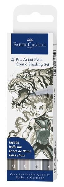 Faber-Castell Tuschestifte Pitt Artist Pens Comic Shading, 4er Etui