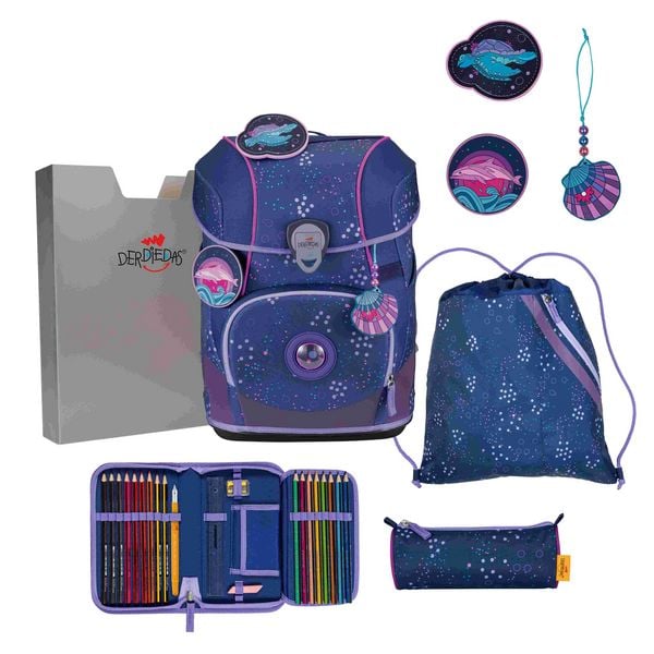 DerDieDas Schulranzen Set ErgoFlex Tiny, Schulranzen Set, 5tlg, Deep Ocean
