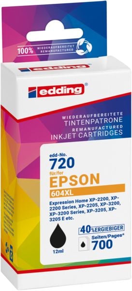 Edding Druckerpatrone ersetzt Epson 604XL, T10H1 Kompatibel Schwarz EDD-720 18-720