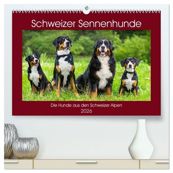 Schweizer Sennenhunde - die Hunde aus den Schweizer Alpen (hochwertiger Premium Wandkalender 2026 DIN A2 quer), Kunstdruck in Hochglanz