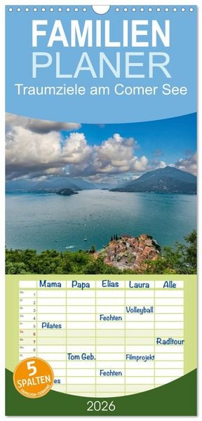 Familienplaner 2026 - Traumziele am Comer See mit 5 Spalten (Wandkalender, 21 x 45 cm) CALVENDO