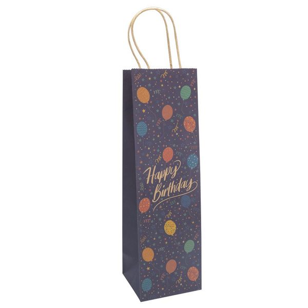 Idena Flaschentasche Happy Birthday Luftballon mehrfarbig 12x10x39cm