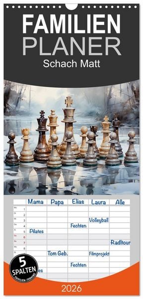 Familienplaner 2026 - Schach Matt mit 5 Spalten (Wandkalender, 21 x 45 cm) CALVENDO