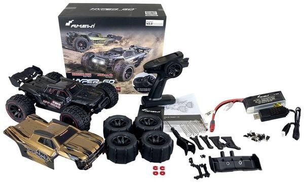 Amewi Hyper GO Schwarz, Gold Brushless 1:14 RC Modellauto Elektro Truggy Allradantrieb (4WD) RtR 2,4 GHz